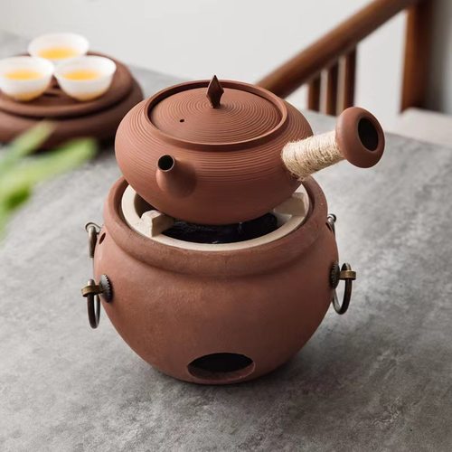 潮汕工夫茶烧水壶侧把急须红泥