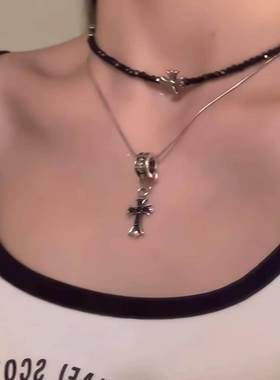 辣妹十字花架叠戴项链女