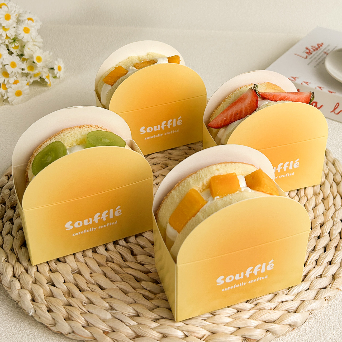 舒芙蕾打包纸盒袋子冰心冰淇淋舒芙蕾甜甜圈铜锣烧西点心烘焙包装