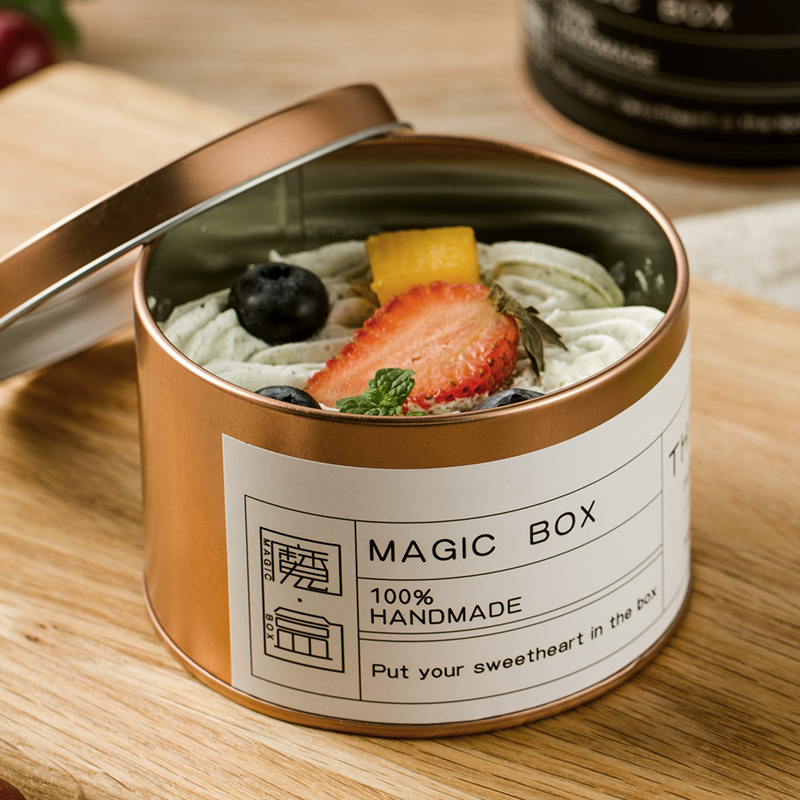 网红铁罐蛋糕盒马口铁罐子甜品千层小慕斯冰淇淋铁盒子包装盒带盖
