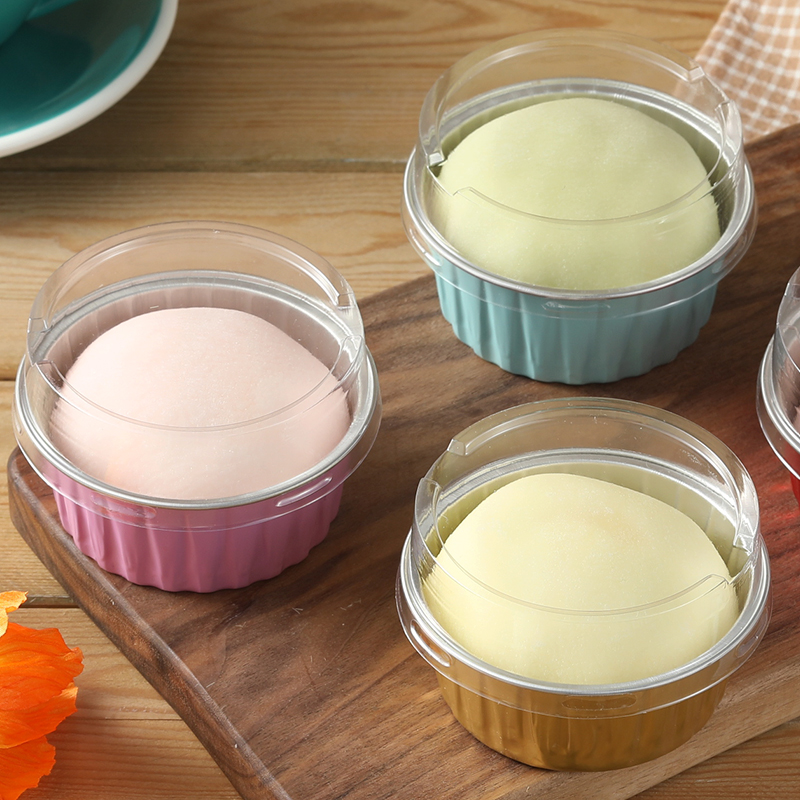 圆形大福雪媚娘包装盒单个装布丁盒子蛋糕杯锡纸铝箔一次性打包盒