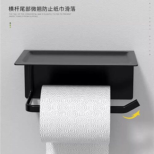太空铝黑色卫生间厕纸盒免打孔厕所纸巾架洗手间卷纸筒架壁挂置物