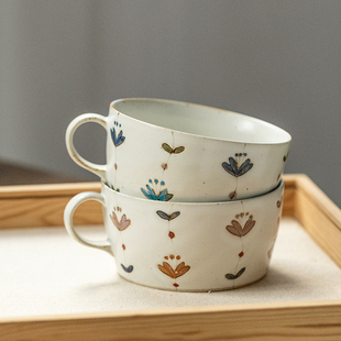 日本进口波有田烧复古小花早餐杯日式碎花马克杯咖啡杯水杯小茶杯