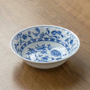 日本进口bloom釉下彩青花唐草大深盘浅钵浅口碗平钵青瓷餐盘汤盘