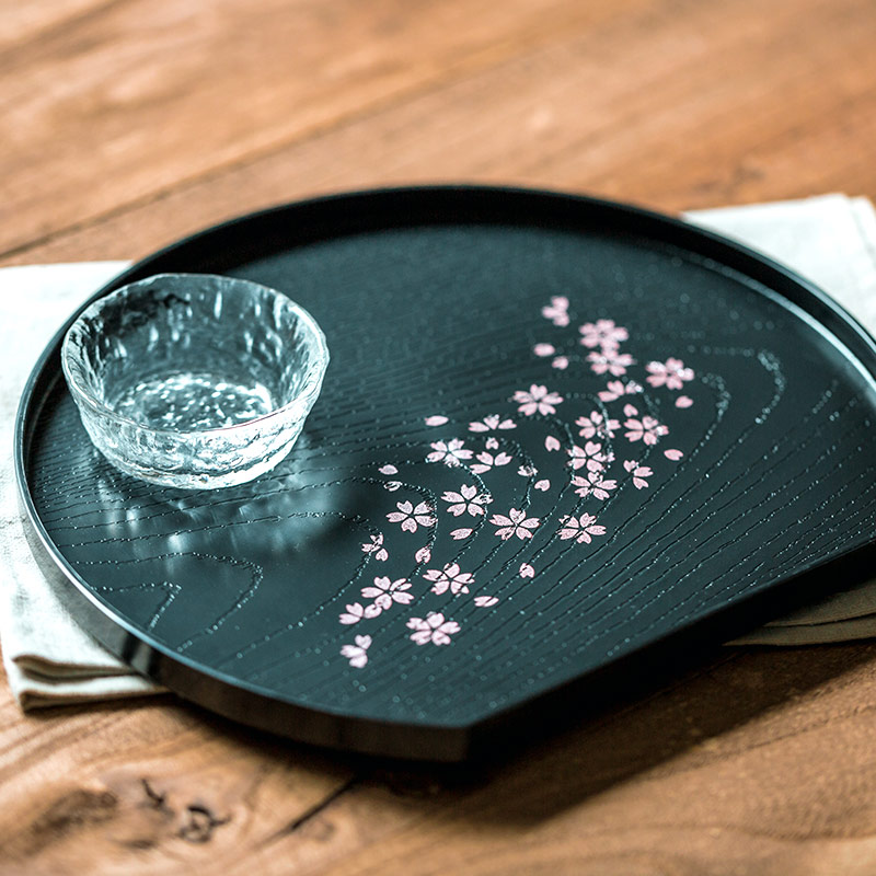 日本进口ABS树脂托盘日式樱花半月形茶盘长方形托盘茶水盘沥水盘