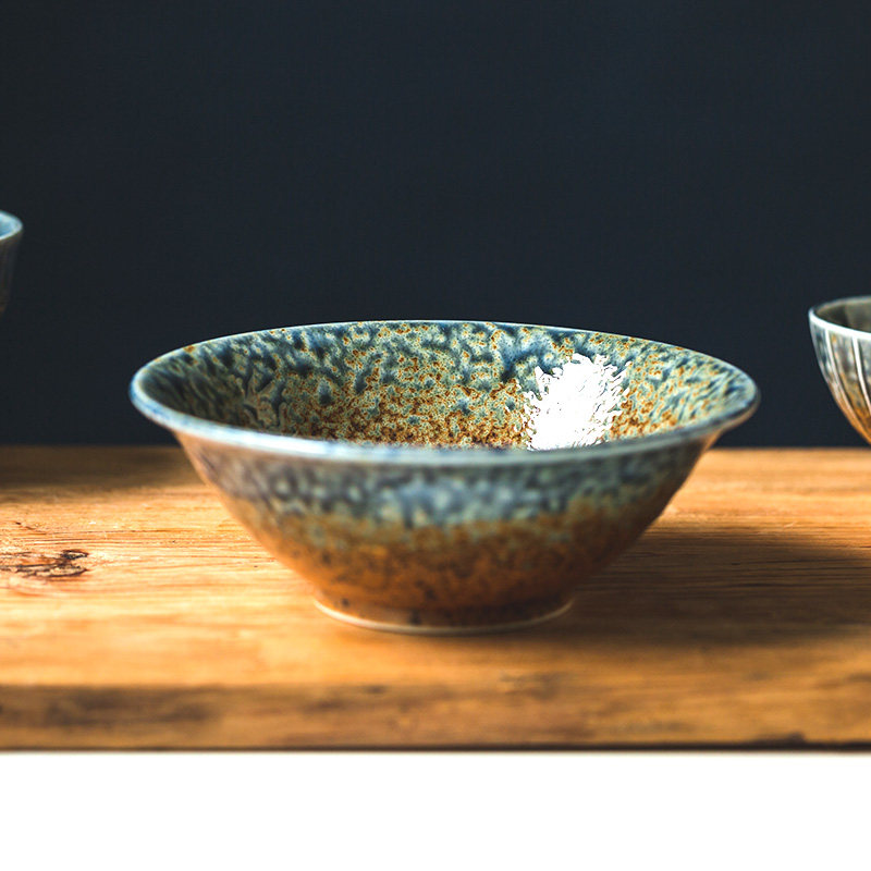 日本进口砂地蓝流餐具日式粗陶磨砂手作大饭碗钵碗拉面碗汤碗菜盘 桂涟 淘优券