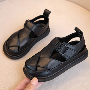 男童夏季 夏凉夏鞋 2025新款 中大童包头镂空皮鞋 男孩罗马鞋 儿童凉鞋