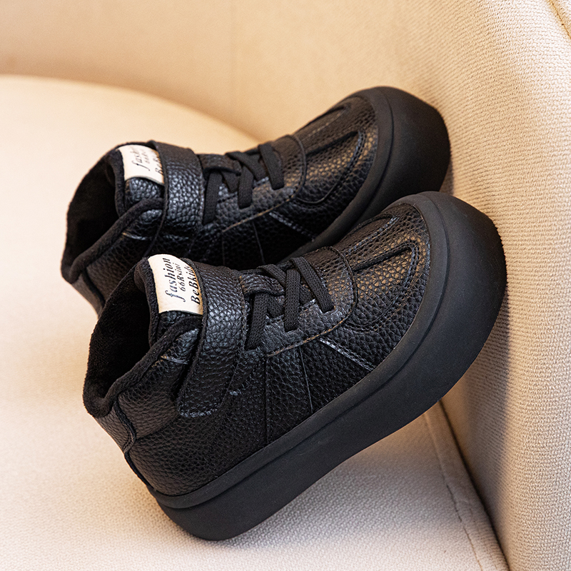 男童马丁靴加绒运动高帮板鞋二棉