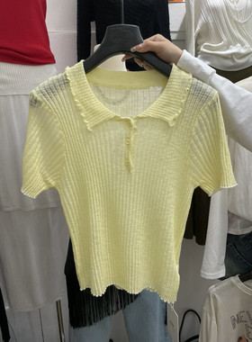 2026年春季新款韩版时尚百搭显瘦翻领短袖T恤女设计感小众上衣潮