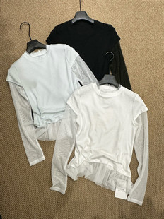 网纱拼接长袖 设计感薄款 假两件上衣女微透防晒衣 新款 2026年春季