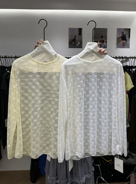 2026年春季新款韩版蕾丝薄款透视长袖上衣女宽松显瘦打底衫T恤