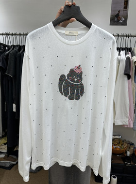 2026年春季新款设计感重工烫钻宽松显瘦圆领长袖T恤防晒衫上衣女