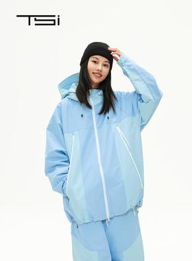 25款TSI映漾蓝色双拼色滑雪服套装单双板男女同款户外新款防风衣
