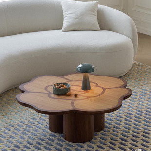 简约时尚花野茶几中古风设计师客厅异形创意复古实木茶几