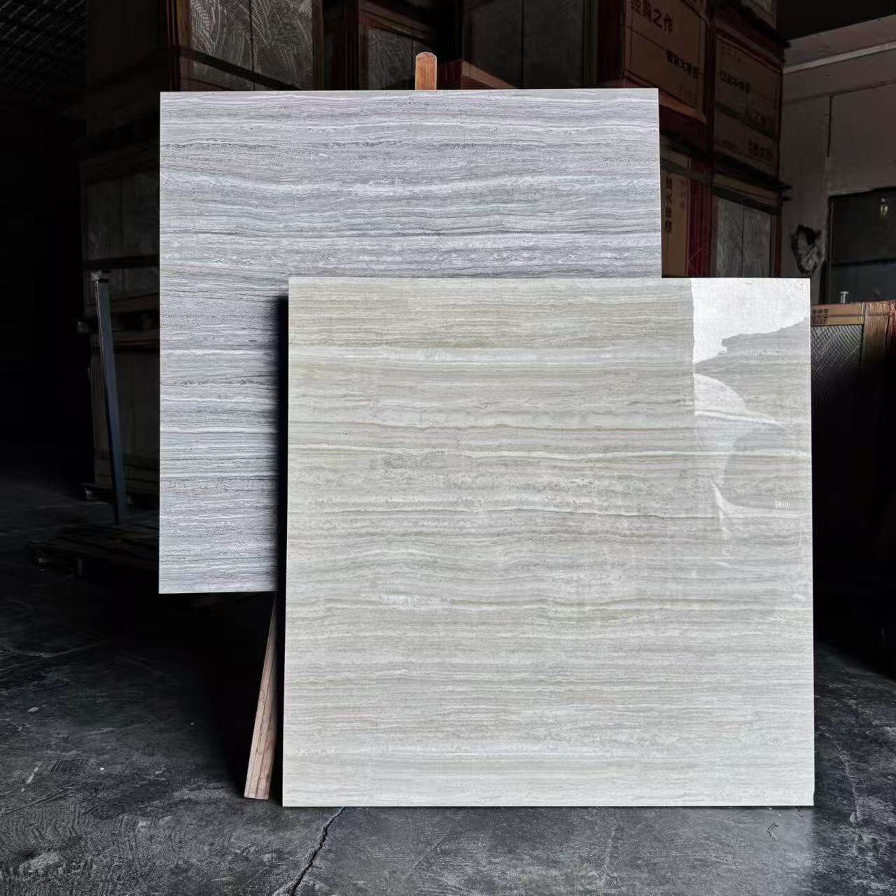 灰色亮光木纹瓷砖客厅地板砖商场别墅墙砖800x800哑光洞石木纹砖