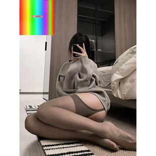 灰性感女吊带一体蕾过膝袜情调连裤 长筒袜子网红黑色超薄袜