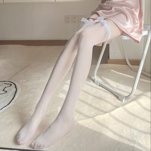 纯欲白蝴蝶结过膝jk长筒袜女日系蕾薄款透明大腿袜性感黑袜