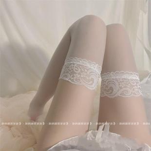 长筒袜女过膝袜薄款 高筒大腿根白色黑性感情调jk蕾黑色夏季