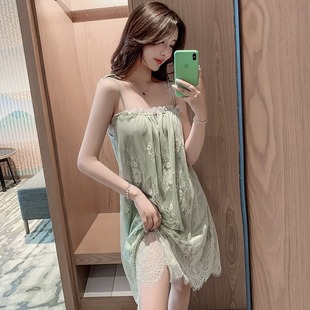 性感睡衣女蕾丝吊带睡裙透明薄款大码带钢圈宽松冰丝小胸聚拢内衣