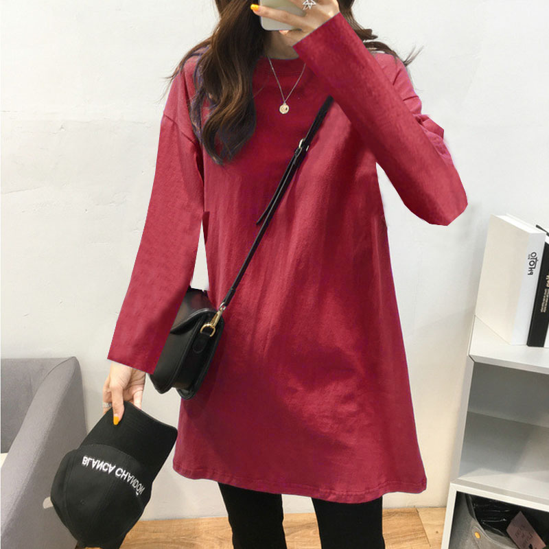 韩版春秋纯棉大码中长款打底衫女