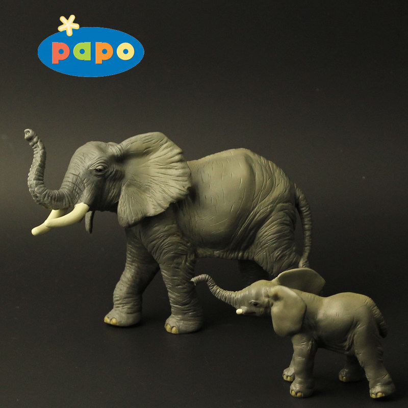 圣诞礼物2006年绝版老货法国papo仿真动物非洲象母子模型收藏摆件