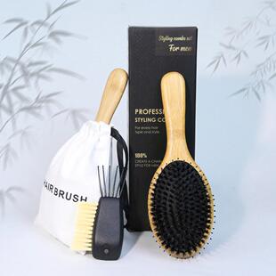 猪鬃毛气垫梳家用防打结蓬松造型梳女士头部按摩梳木质猪鬓毛梳子