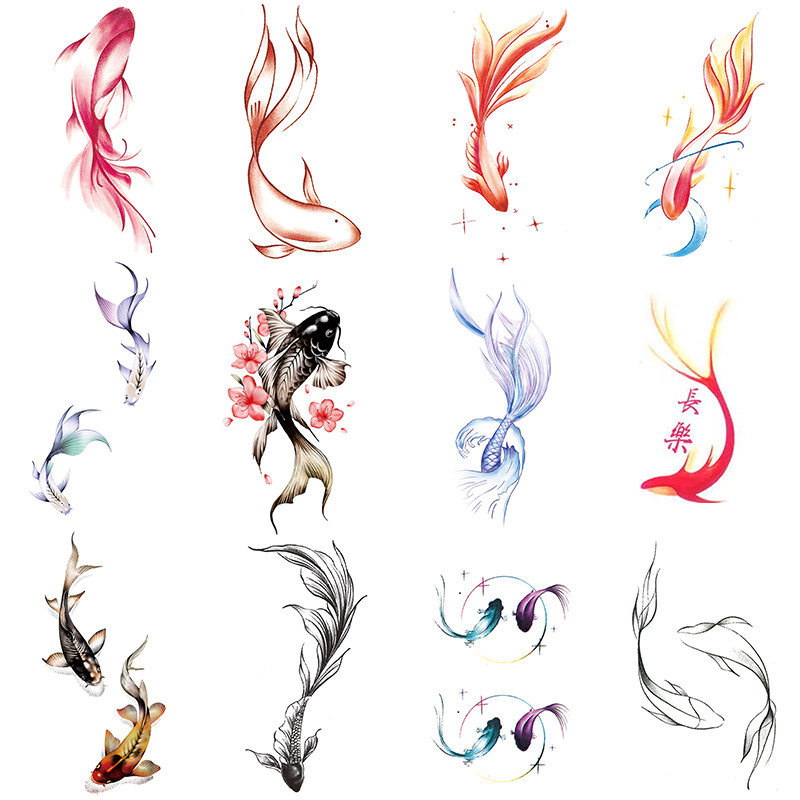 纹身贴防水持久女款彩色锦鲤鱼金鱼锁骨可洗学生ins可爱网红贴纸