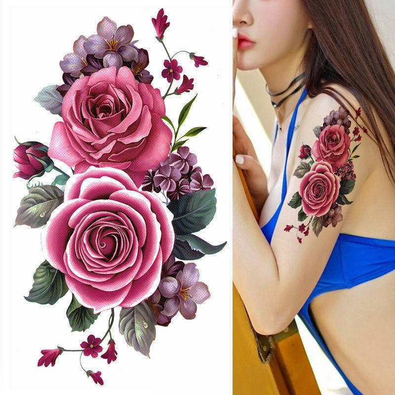 纹身贴防水女持久女款国画紫色牡丹古装影楼写真遮疤性感女神贴