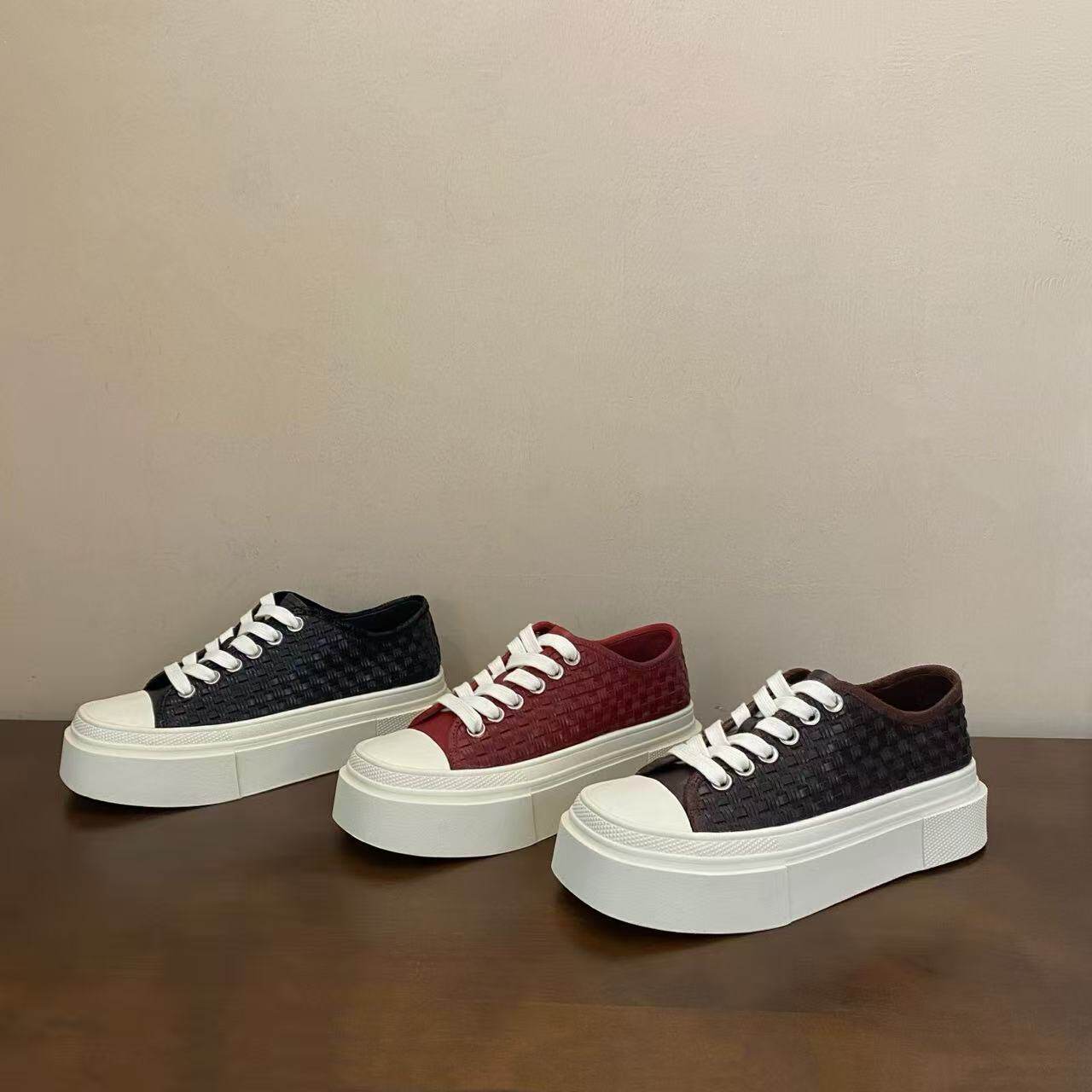 巴黎 台版流行纯手工编织马皮面厚底女运动鞋休闲鞋板鞋