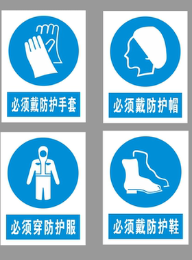 亚克力必须戴防护服手套鞋帽蓝色指令验厂警示标识标志牌提示贴牌