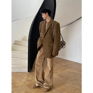 查理uncle咖色休闲西装外套男2024年春秋新款高级感西服韩版宽松