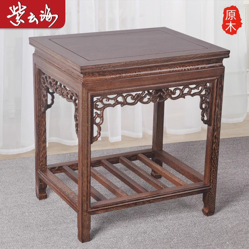 中式客厅红木花架奇石木质置物架盆景架实木花几鸡翅木花架鱼缸架