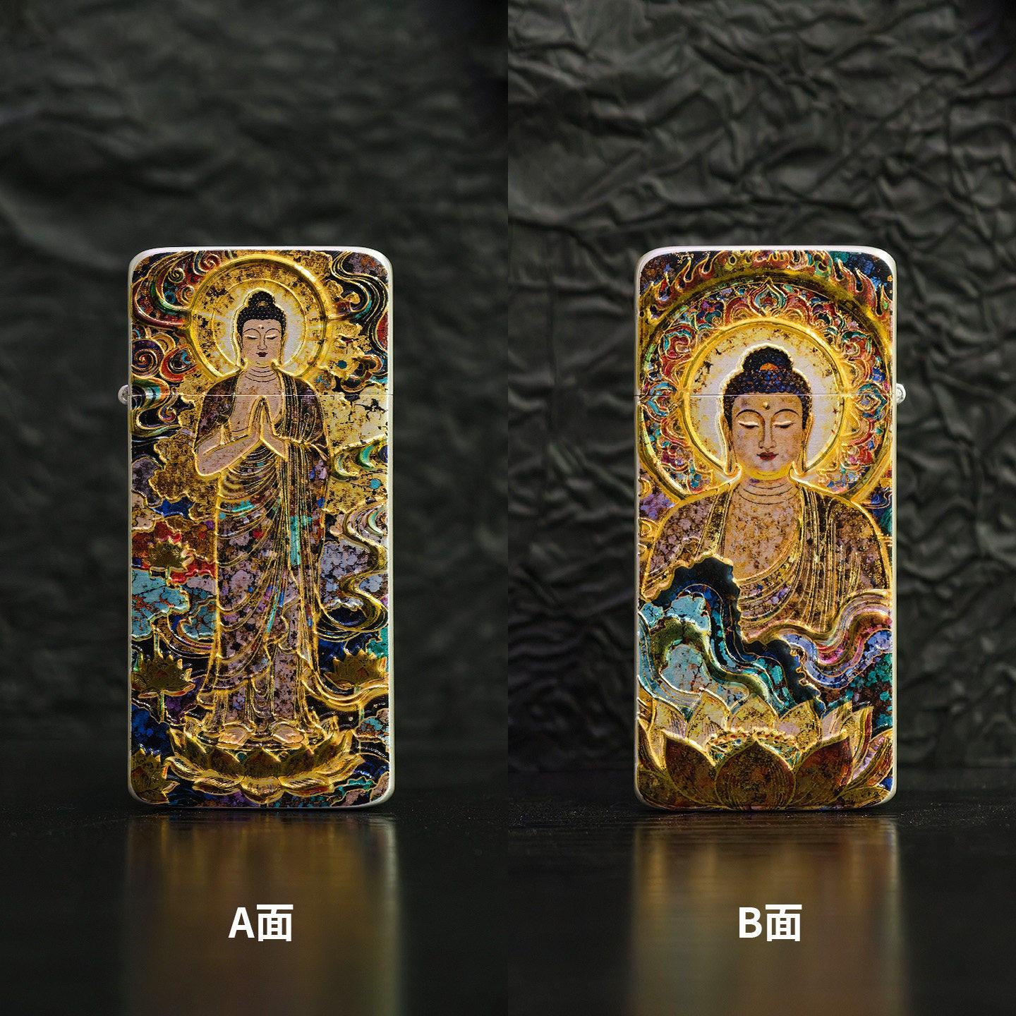 超薄大日如来佛像煤油打火机金色超薄纯铜3D立体敦煌壁画国风