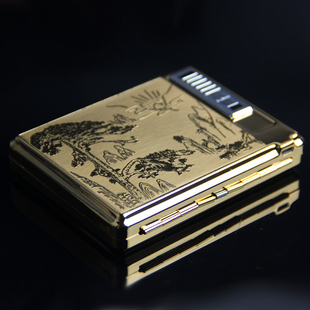 包邮20支装不锈钢金属自动弹盖烟盒USB充电打火机 超薄可换电热丝