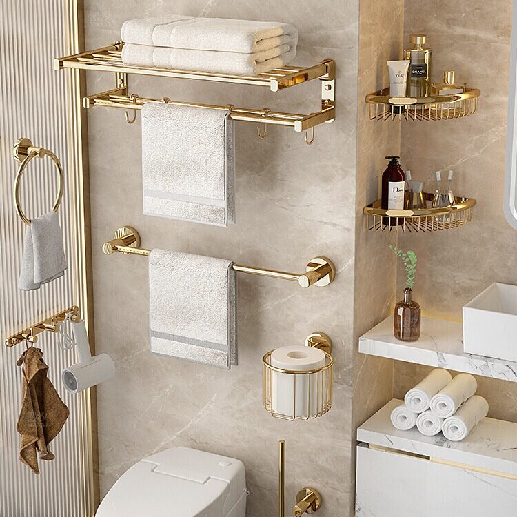 全铜金色毛巾架套装壁挂式折叠浴巾架欧式毛巾杆卫生间浴室