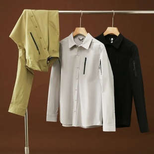 春季新款高级户外登山徒步运动速干口袋战术压胶衬衣外套男士衬衫