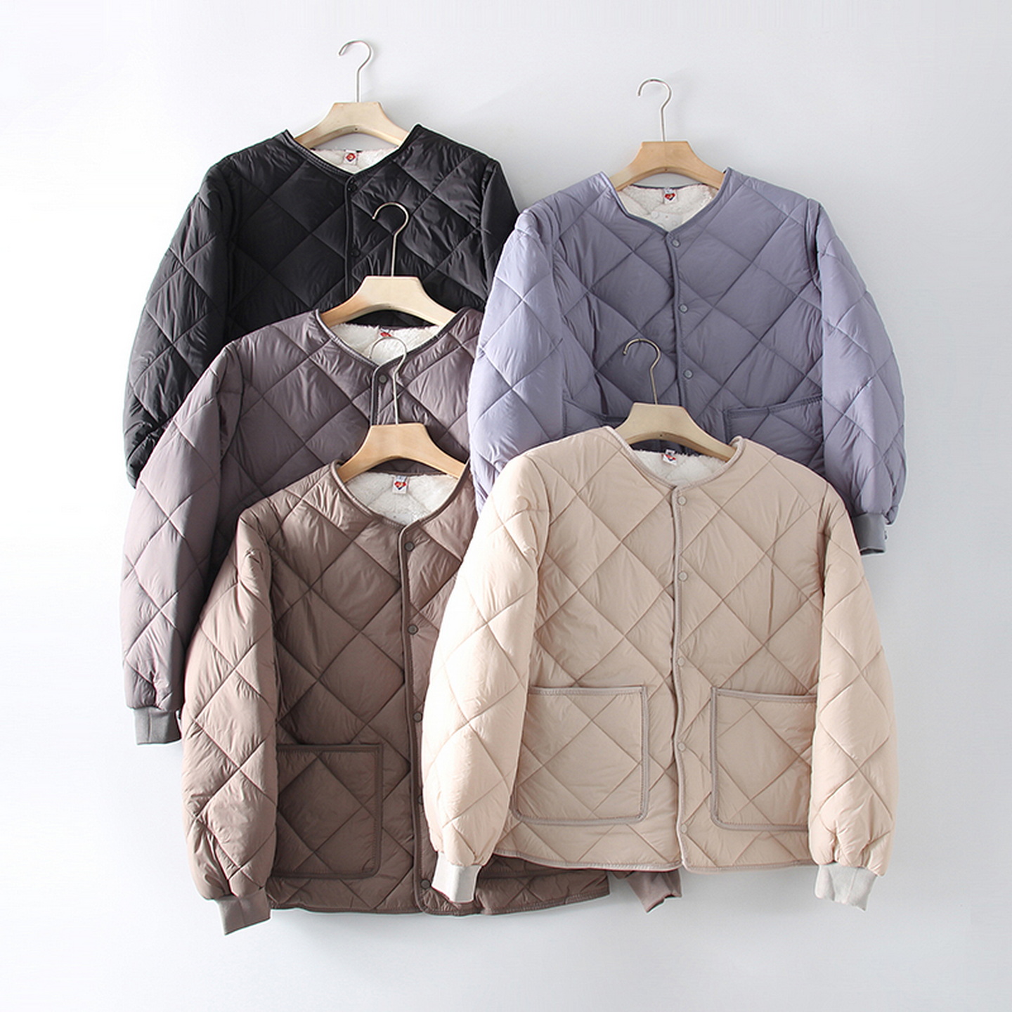 轻量绗缝加绒保暖无领叠穿棉衣男