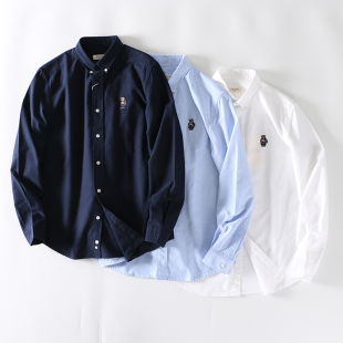 衬衫 外贸出口单 商务通勤长袖 男士 纯棉休闲衬衣潮 小熊精工刺绣