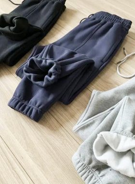 纯棉加绒直筒束脚运动休闲卫裤男