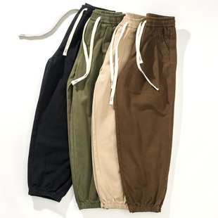 外贸原单全棉水洗磨毛松紧腰纯色宽松阔腿束脚休闲长裤 男春秋0717