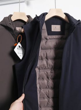 秋冬新款高级户外运动休闲可拆连帽防风防泼水保暖宽松羽绒马甲男