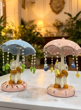 景德镇爆款卡通猫咪雨伞陶瓷风铃摆件 可爱桌面摆件【吊坠随机