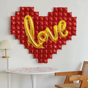 LOVE马赛克方格爱心背景墙铝膜气球 七夕情人节求婚求爱气球装饰