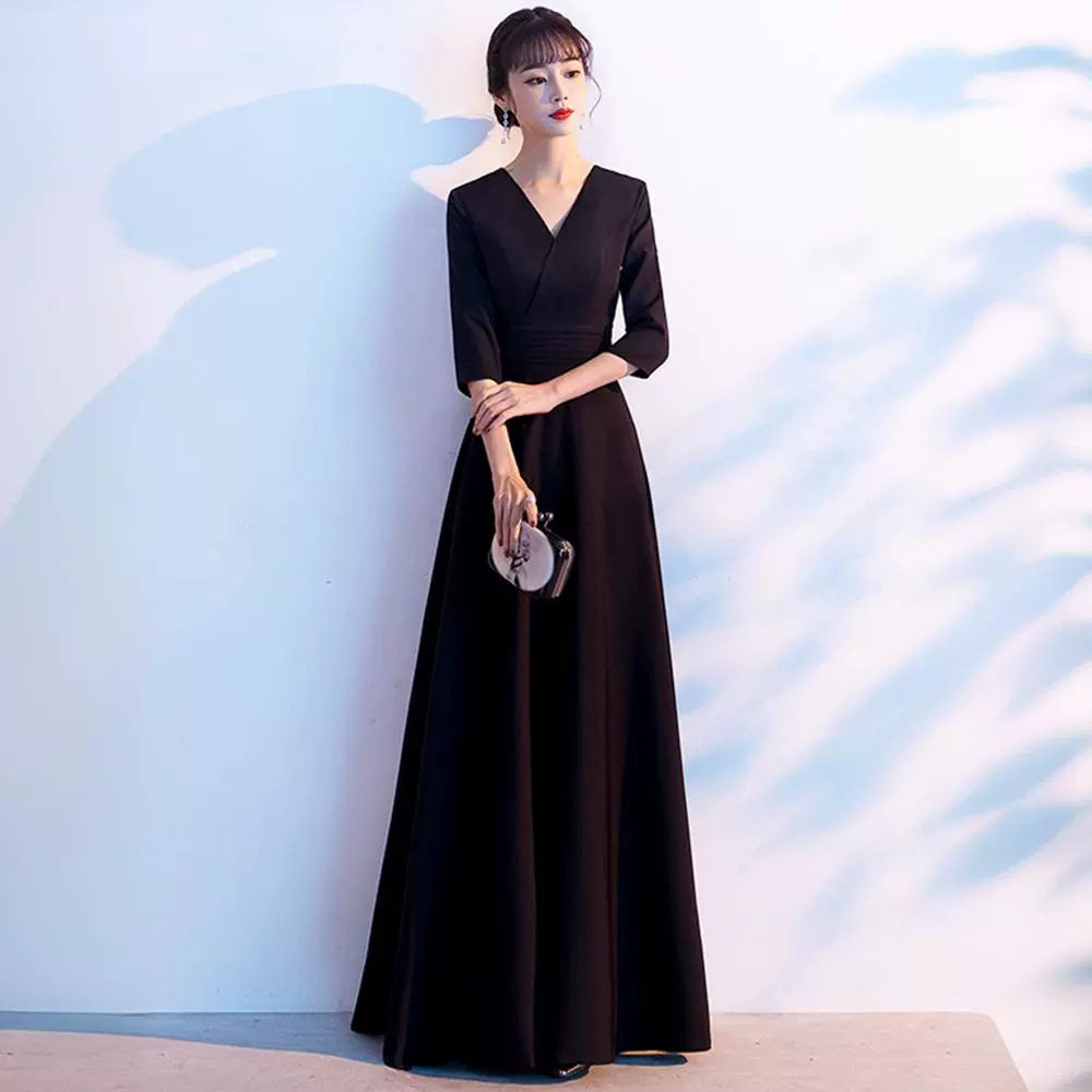 黑色礼服女长裙新款高端合唱团演出服钢琴晚礼服合唱指挥服图片