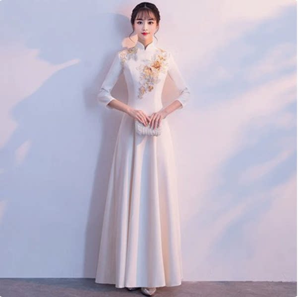 中国风旗袍大合唱团演出服装女长裙2026新款主持人迎宾礼仪晚礼服图片