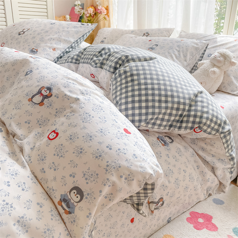 小清新纯棉四件套女生好看印花大学宿舍三件套全棉被单超柔新疆棉