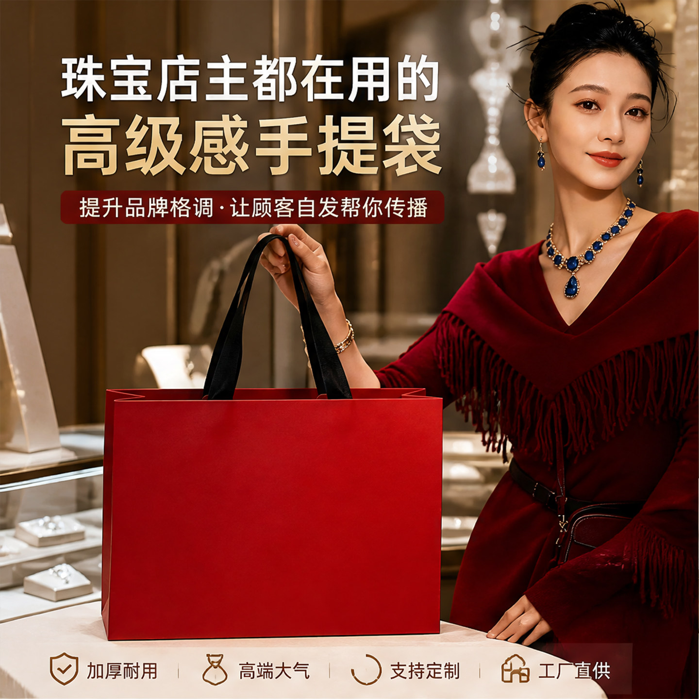 黄金珠宝店纸袋手提袋手提式包装袋定制时尚手拎袋礼盒袋伴手礼袋