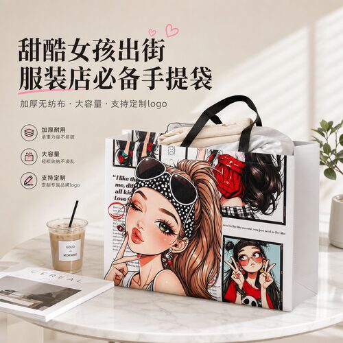 精致服装店手提袋无纺布女装店购物袋通勤手拎袋衣服包装袋子X364
