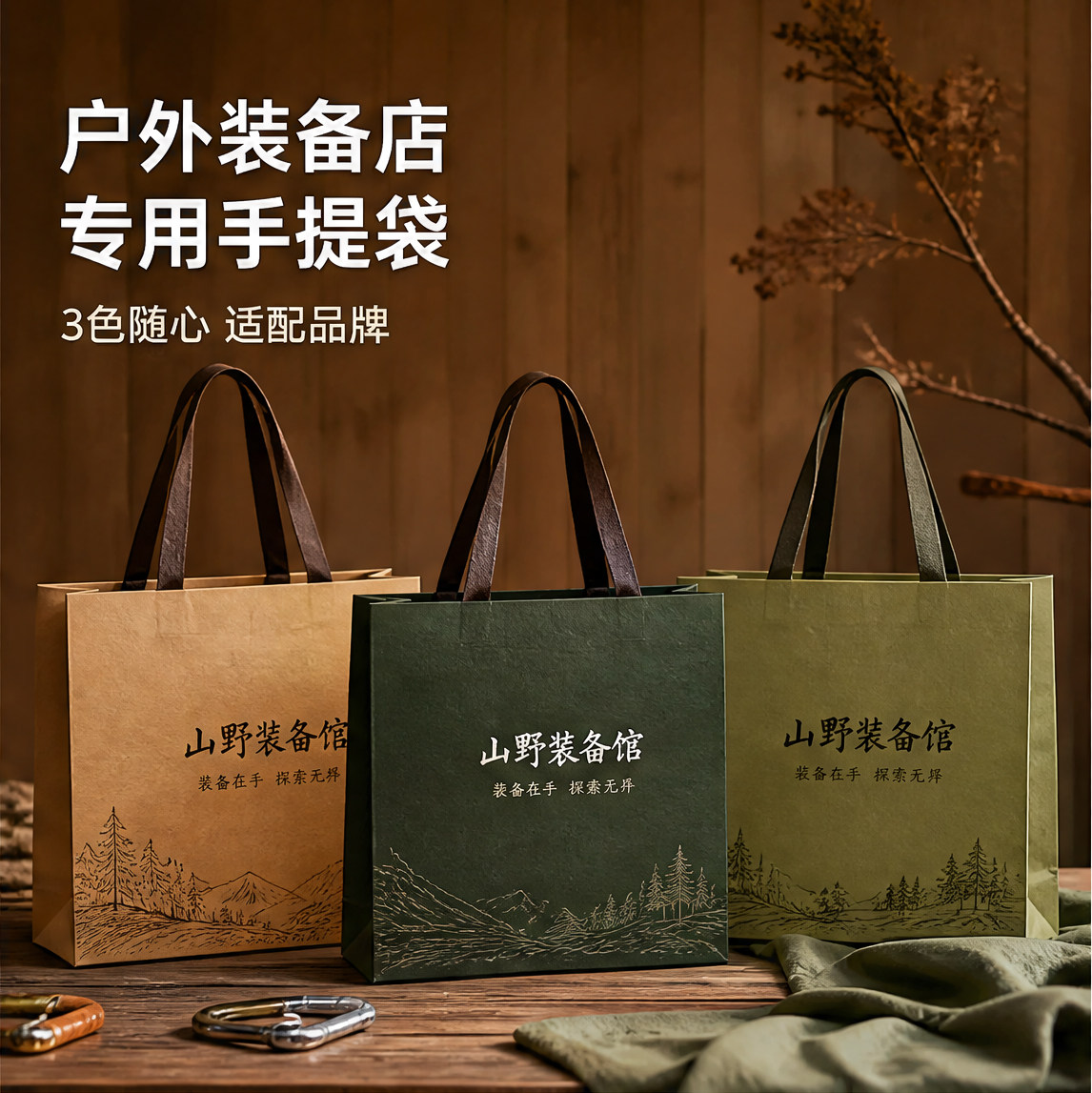 户外装备纸袋手提袋徒步旅行可定制包装袋手提式大容量加厚打包袋