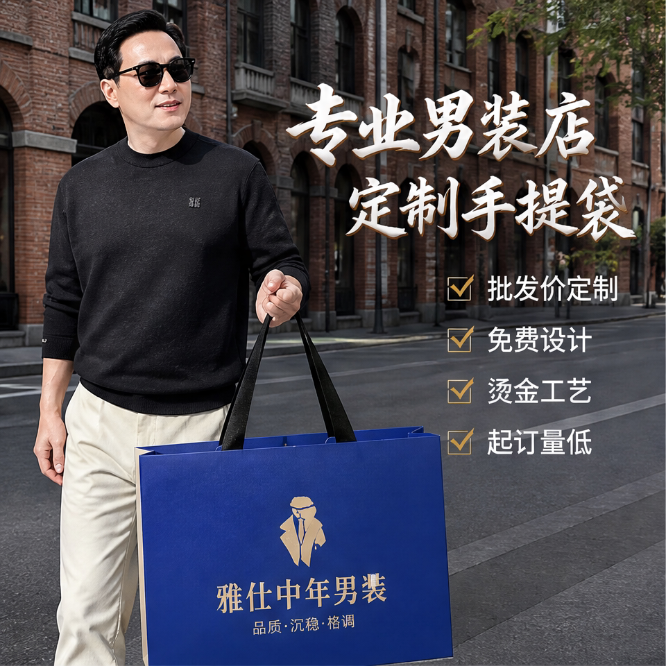 中老年男装服装店手提袋定制包装袋轻奢西装正装礼盒袋伴手礼袋子